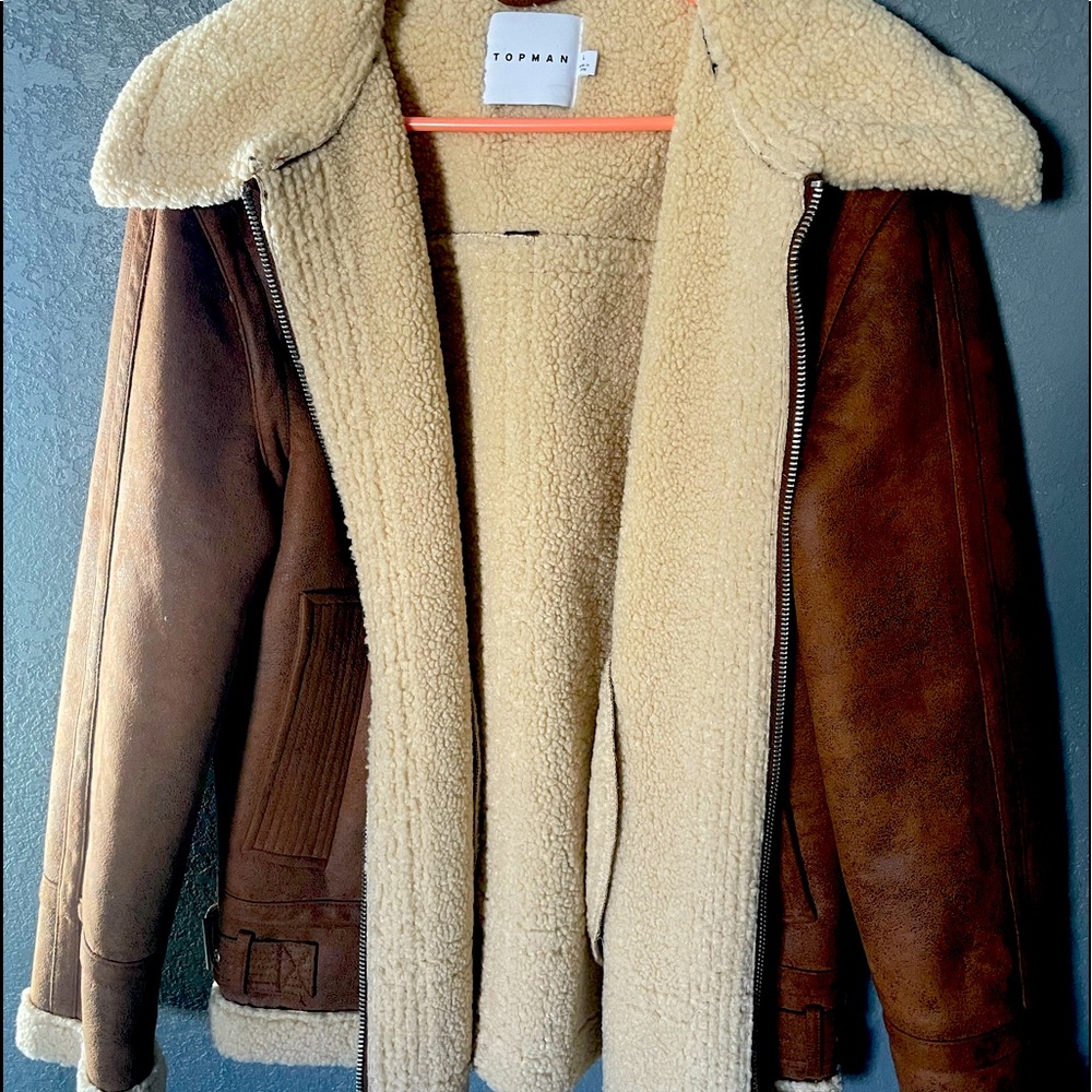 Topman Faux Leather & Fleece Coat